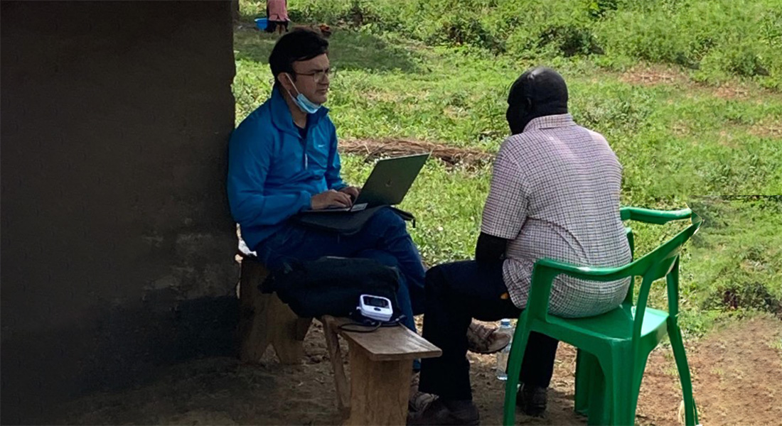 Researcher Dr. Bishal Gyawali from the University of Copenhagen conducting an in-depth interview at Bidibidi Settlement, Zone 2.