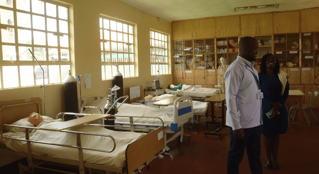Research assistant and nursing lecturer in a skills lab where students practice their clinical skills. Photo credit: own photo 